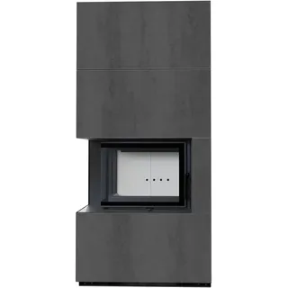 Kaminbausatz KRATKI FLOKI BOX links 8 kW Ø 160 Quarzsinter NATURALI PIETRA DI SAVOIA ANTRANCITE BOCCIARDATA - Grau