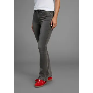 Bootcut-Jeans ARIZONA "Ultra Stretch", Damen, Gr. 21, K + L Gr, grau (grau used), Denim/Jeans, Obermaterial: 63% Baumwolle, 32% Polyester, 5% Elasthan, eng lang, Jeans Bootcut-Jeans, ausgestellte Beinform, Used-Waschung, hohe Leibhöhe, Topseller