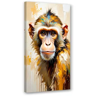 Feeby Leinwandbild Bunte Affen Tiere Afrika 60x120cm , Beige , Textil , Rechteckig , 60x120 cm , Bilder & Rahmen, Bilder, Leinwandbilder