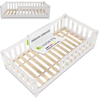 Juskys Kinderbett Naya 80 x 160 cm Kiefer massiv weiß