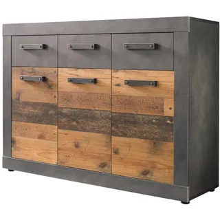trendteam smart living - Indy - Kommode - Graphit Grau/Alteiche - 3 Schubladen, 3 Fächer - (BxHxT) 117 x 86 x 37 cm - Sideboard in rustikaler Optik