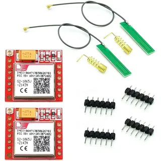 ARCELI 2 x GPRS GSM Module, Breakout Modul TTL serielle Schnittstelle 3.7~4.2V Quad-Band 850/900/1800/1900MHz SIM-Kartenslot Onboard mit Antenne