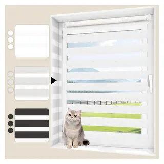 Doppelrollo Klemmfix ohne Bohren, B35 x H100cm (Stoffbreite 31cm), lichtdurchlässig und verdunkelnd, Seitenzugrollo für Badezimmer, Schlafzimmer, Wohnzimmer Fenster und Tür - Grau