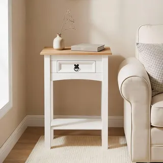 CARO-Möbel Konsolentisch Campo , Weiß, Braun , Holz , Kiefer , Vintage , 53x73x32 cm , Wohnzimmer, Wohnzimmertische, Konsolentische