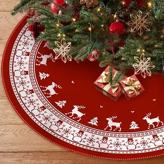 Shyllin Rot Weihnachtsbaum Decke, 120 cm Plüsch Weihnachtsbaum Rock,Christbaumdecke Rund, Weihnachtsbaumdecke Groß, Weihnachtsbaum Rock, Plüsch Weihnachtsbaum Decke für Weihnachten (Hirsch)