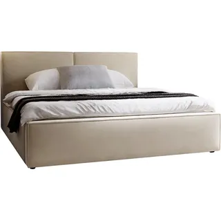 MIRJAN24 Polsterbett Santos, Doppelbett mit Bettkasten, Ehebett, Gasdruckfeder, Lattenrost (Farbe: Manila 02, Größe: 200x200 cm) - Beige