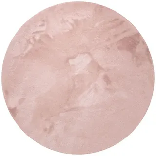 benuta nest Kunstfell-Teppich, Rosa, Textil, Beton Optik, Rund, 180x180 cm, Gots, wasserabweisend, Teppiche & Böden, Teppiche