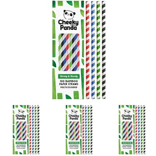 The Cheeky Panda Bambus Strohhalme Papier Bunte | 100 x Cocktail Strohhalme | Stark und Langlebig (Packung mit 4)