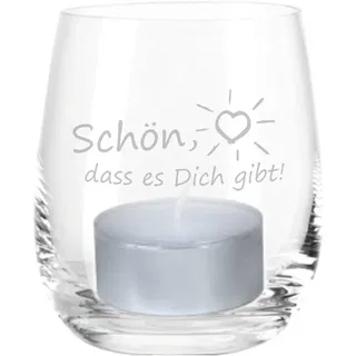 4you Design Windlicht Schön das es Dich gibt – Geschenk für Männer und Frauen – Geschenkidee zu Weihnachten, Geburtstag, Muttertag – Glas mit wertschätzender Gravur – Glas OHNE Teelicht