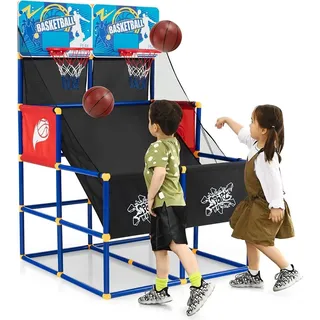 Costway Arcade Basketball Spielset, Basketballständer mit 2 Körben, 4 Bällen und Pumpe,