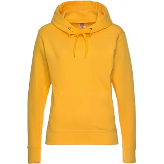 Kapuzensweatshirt FRUIT OF THE LOOM "Classic hooded Sweat Lady-Fit", Damen, Gr. XS (34), gelb (sonnengelb), Sweatware, Obermaterial: 80% Baumwolle, 20% Polyester, unifarben, figurumspielend hüftlang, Rundhals, Bündchen, Sweatshirts Kapuzensweatshirt, mit Kängurutaschen