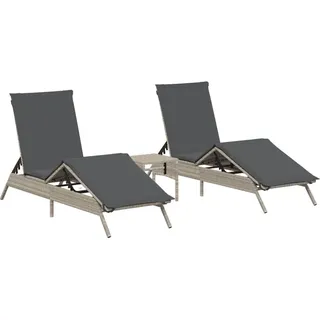 vidaXL Sonnenliegen 2 Stk. mit Tisch Hellgrau Poly Rattan - Grau