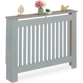 Relaxdays Heizkörperverkleidung Lamellen HBT 83x112x19 cm MDF grau