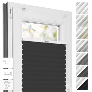 Estika Thermo Plissee ohne Bohren - 40 x 120 cm - Farbe: Graphite - Fensterrollos für innen, Plissee Verdunklung, Plissee Blickdicht, Rollos für Fenster ohne Bohren