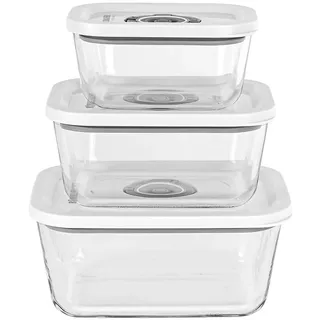 Rommelsbacher Vakuum Behälter Set VCG 1, 3 Behälter, Borosilikatglas, BPA-frei, hitzebeständig, spülmaschinenfest, gefriergeeignet, inkl. Vakuumierschlauch & Adapter für Vakuumierer anderer Marken
