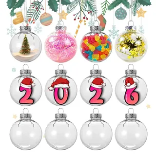 Xlong 12 Stück Klar,8CM Befüllbare Christbaumkugeln, DIY, Durchsichtige Christbaumkugeln zum Befüllen (8 cm)