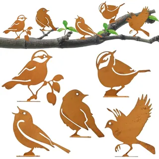 GTJEOI 5 Stück Rost Vogel Gartendeko, Gartenstecker Vögel Deko Rost, Deko Edelrost Vögel mit Schraube, Vögels Deko Metall für Draußen, Rostiges Vögels für Gartendekoration Baumstamm Patio Zaun