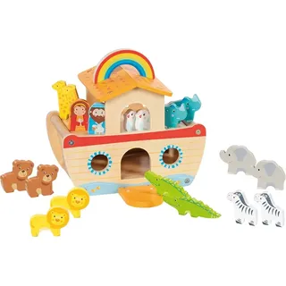 goki 51464 - Meine kleine Arche Noah, buntes Lernspielzeug aus Holz für Kinder, Tiere wie Löwe, Elefant, Bär, Nilpferd, Zebra, 20-er Set, ab 3 Jahre