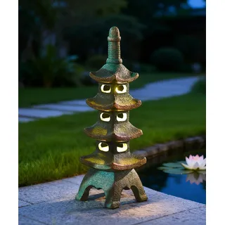Yeomoo Solar Pagode Gartendeko für Draußen - 40cm Solarlampe Gartenfiguren Japanische Deko für Zen Garten Wohnzimmer Terrasse - Geschenke für Frauen Mama Männer Wasserdicht Kupfer