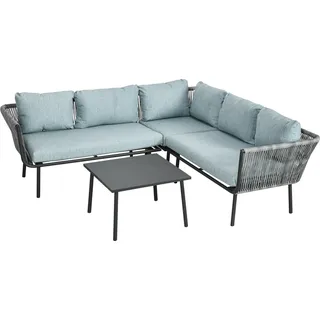 Rattan Gartenmöbel-Set für 4 Personen Sitzgarnitur mit Kissen für Balkon Alu Grau - Grau
