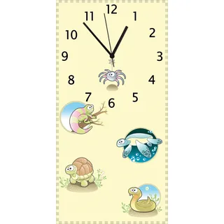 Wallario Design Wanduhr Lustige Comictiere aus Echtglas, Größe 30 x 60 cm - Weiß