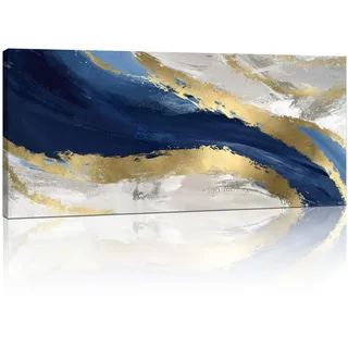 Mit Rahmen Großes Leinwandbilder Bilder, Abstrakt Blaues Goldenes Marmor bild auf leinwand Wandkunst Modern Wandbilder XXL Kunstdruck Deko für Wohnzimmer Schlafzimmer fertig zum Aufhängen 120x50cm
