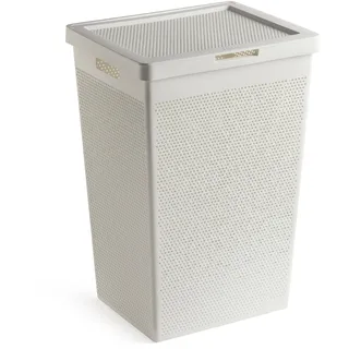 TATAY Wäschekorb Bohol Minimalistisches Design Klappdeckel & Seitengriffe | Wäschekorb Haushalt | Volumen 60 L | 42,5x33,5x60 cm | 100% recycelter Kunststoff | Optimale Belüftung, Weiß