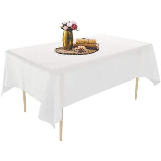 Puricon 12 Stück Einweg Tischdecke aus Kunststoff 137 x 274 cm, Premium Rechteckige Tischabdeckung Gartentischdecke für Gastronomie, Feste, Party, Hochzeiten oder Haushalt -Weiß