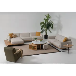Wohnlandschaft Ecksofa L-Form Sofa Sessel Couchtisch Beistelltisch Polster - Braun