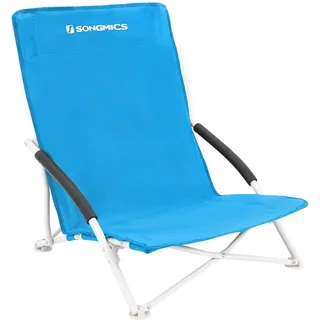 SONGMICS Strandstuhl, klappbarer Campingstuhl, Klappstuhl mit Tragetasche, bis 150 kg belastbar, aus robustem Oxford-Gewebe, blau, 56 x 53 x 64 cm