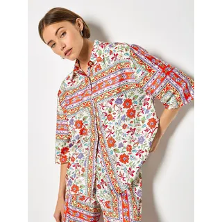 Satinbluse APRICOT "Satinhemd mit Blumenmuster", Damen, Gr. XXL (44), orange, gewebt, Obermaterial: 97% Polyester PES. 3% Elasthan EL., gemustert, Blusen Satinbluse, Bedruckt
