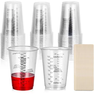 JIZZU 50 Stück Epoxidharz Mischbecher, 240 ml Messbecher mit 50 Stück Mischstäbchen Kunststoff-Messbecher für Flüssigkeiten, Mischen von Harz, Farbe, Pigment