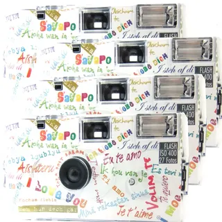 4X 1A PHOTO PORST Einwegkamera Edition I Mog Di in weiß, bunt, mit Blitz, Batterien und Film (4er Pack, je 27 Aufnahmen)