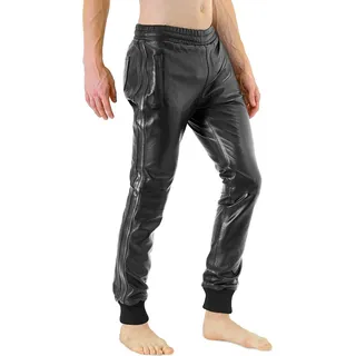 Bockle® Boyjog Lamm Lederhose Lederjeans Leder Jogginghose PUSH-STRAP, L - Schwarz