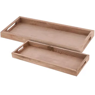 Deko Holztablett Natur 2er Set - 50/45 cm - Holz Kerzenteller länglich - Tischdeko Dekotablett Servierplatte Dekoschale rechteckig Kerzen Brett