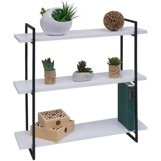 Wandregal HWC-K78, Hängeregal Schweberegal, 3 Regalböden Massiv-Holz Industrial 60x60x18cm weiß, Metall schwarz - Weiß