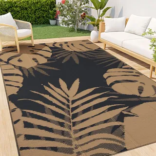 Homaxy Outdoor Teppich Wetterfest, Kunststoff Stroh Faltbar Waschbar UV-beständig Wendbar Balkon Garten Teppich für Terrasse Camping Picknick - 120 x 180 cm, Braun & Schwarz