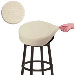 BUYUE Barhocker Hussen, Luxus Stoff Durchmesser 30-35cmRunde Knitter-resistente Dehnbare waschbar staubdicht Hocker Sitzbezug, S-beige-1 Stück