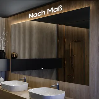 Badspiegel 120x60 cm - Horizontal mit LED Beleuchtung - LED Farbe Kaltweiß 7000K - T103 - Touch Schalter - Individuell Nach Maß - Beleuchtet Wandspiegel Lichtspiegel Badezimmerspiegel - Transparent