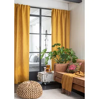 Elbersdrucke Gardine mit verdeckten Schlaufen Sunny 02 gelb-Curry 255 x 140 cm Blickdicht Vorhang für Wohnzimmer Schlafzimmer Küche Flur Kinderzimmer