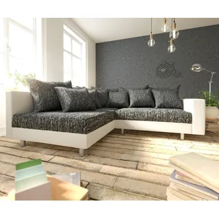 DELIFE Ecksofa Clovis Weiss Schwarz Armlehne Ottomane Links Modulsofa - Schwarz, Weiß