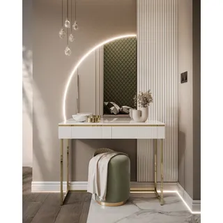 AURORA-Q GOLD Schminktisch, weiß glänzend auf goldenem Gestell version Linke - Weiß, Gold