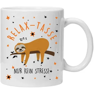 Tasse mit Spruch | Relax | Tasse bedruckt Faultier | Kaffeetasse Teetasse Geschenkidee Geschenk | (Weiß)