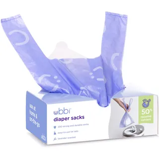 Ubbi Disposable Nappy Sacks, Lavender Scented, Easy-To-Tie Tabs, Baby Nappy Disposal, 200 Count