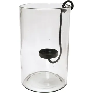 Creative Co-Op Glas-Hurricane mit Metall-Kerzenhalter, Schwarze Kerzenhalter, 20,3 cm L x 20,3 cm B x 33 cm H