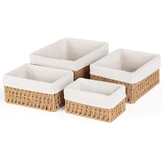 Otauoaea Geflochtener Aufbewahrungskorb mit Futter,4 Stück Körbchen Handgewebt Korb Boho DekoAufbewahrung Klein Geflochten Handgewebte Box aus Papierseil für Bad, Make-up,Tischplatten,Schrank(Jute)