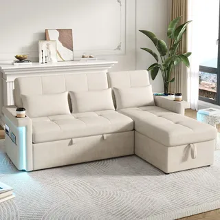STILVORA Ecksofa mit L-Form Größe, Schlafsofa mit Schlaffunktion & 170,5 cm Liegefläche, Wohnlandschaft mit LED-Beleuchtung, USB & USB-C, verstellbarer Rückenlehne, Stauraum, Chenille, Beige - Beige