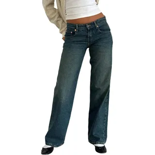 CLXLYU Damen Jeans Frauen Low -Rise -Jeans Vintage Baggy Gerade Weitbein Jeans Lässige Lockere Fit Lange Hosen