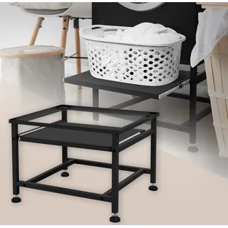 ML-Design Waschmaschinen-Untergestell mit ausziehbarer Ablage, Schwarz 62,5x53,5x45cm Stahl bis 150kg Waschmaschinensockel Trocknersockel Unterschrank - Schwarz