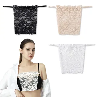 ZUWIJEQ 3 Stück Dekollete Einsatz, Spitze Modesty Panel für Damen, Ausschnitt Verdecken Clip-On Einsatz für Tiefe Ausschnitte, Elegante Camisole Spitze Einsatz für Kleider & Blusen, Schwarz Weiß Beige